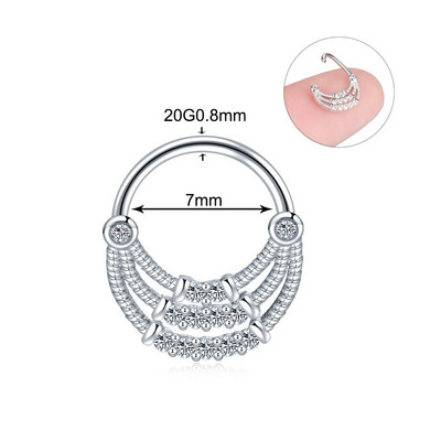 1 gab Vara eņģu segmenta gredzena stīpa starpsienas deguna gredzeni sievietēm apaļas formas cirkonija skrimšļa auskari pīrsings ķermeņa rotaslietas