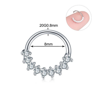 1 gab Vara eņģu segmenta gredzena stīpa starpsienas deguna gredzeni sievietēm apaļas formas cirkonija skrimšļa auskari pīrsings ķermeņa rotaslietas