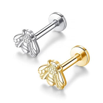 1PC Титаниеви обеци с вътрешна резба Labret Little Bee Lip Ear Studs Пръстени Трагус хрущял Helix Пиърсинг Бижута за тяло