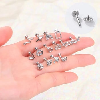 1 τεμ. Steel Moon Lighting Labret Bar Rings Crystal Flower Tragus Cartilage Piercing Rook Lobe Ear Helix Piercing Screw Fit Top 16g