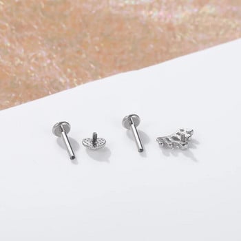 1PC Стоманено лунно осветление Labret Bar Rings Crystal Flower Tragus хрущял Пиърсинг Rook Lobe Ear Helix Piercing Screw Fit Top 16g