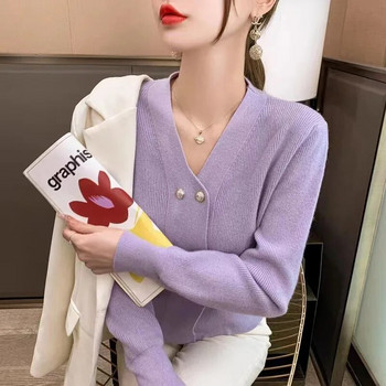 Японски стил пролет есен широка плетена жилетка с V-образно деколте топли трикотажни изделия пуловер Mujer двуредно дамско палто с дълъг ръкав