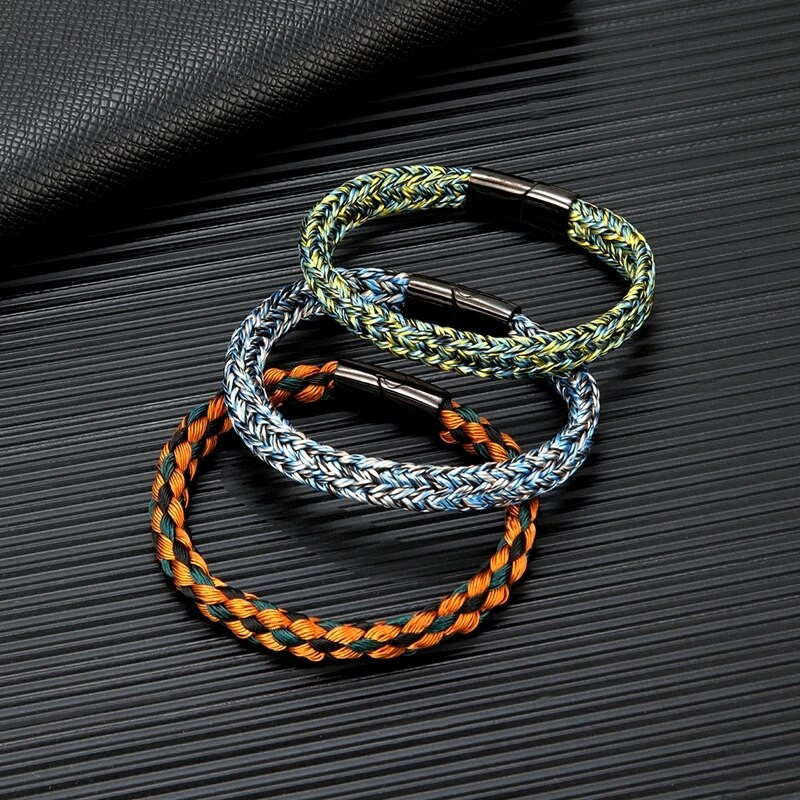 MKENDN Navy Style Vīriešu auduma virves kapteiņa rokassprādze melna nerūsējošā tērauda sprādzes aksesuāri ar rokām darinātas rotaslietas dāvanas