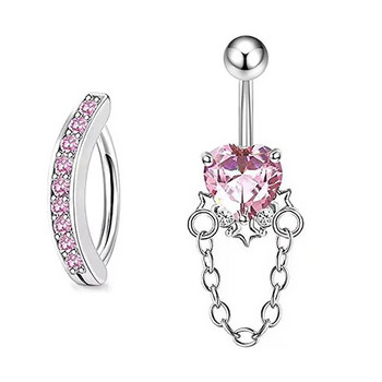 Пръстен с пеперуда от неръждаема стомана, висококачествен розов кристал, любовен пръстен за пиърсинг на пъпа за жени, секси декорация на тялото