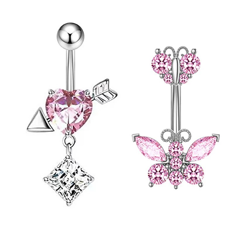 Nerūsējošā tērauda tauriņa vēdera nabas gredzens Augstas kvalitātes rozā kalnu nabas pīrsings sievietēm