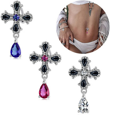 Fashion Cross Zircon Water Droplets Κρεμαστό Κρεμαστό νύχι Piercing Fake Belly Button Ring Body Jewelry for Women