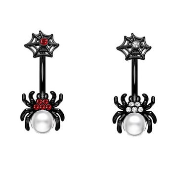 1/4 τεμ Halloween Zircon Pearl Spider κρεμαστό δαχτυλίδια με κοιλιά Δαχτυλίδι τρυπήματος αφαλού για γυναίκες Μόδα κοσμήματα Goth Body Piercing