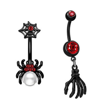 1/4 τεμ Halloween Zircon Pearl Spider κρεμαστό δαχτυλίδια με κοιλιά Δαχτυλίδι τρυπήματος αφαλού για γυναίκες Μόδα κοσμήματα Goth Body Piercing