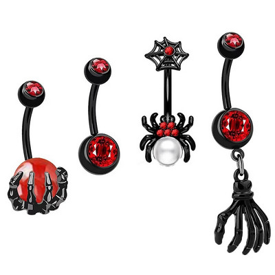 1/4 db Halloween cirkon gyöngy pók medál hasgomb gyűrűk piercing köldök gyűrű nőknek divatos góth test piercing ékszerek