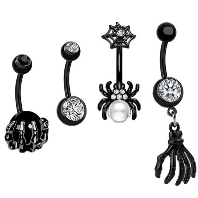 1/4 vnt Helovino cirkonio perlų voras pakabukas pilvo sagos žiedai auskarų vėrimo bambos žiedas moterims Madingi gothiniai kūno auskarų vėrimo papuošalai