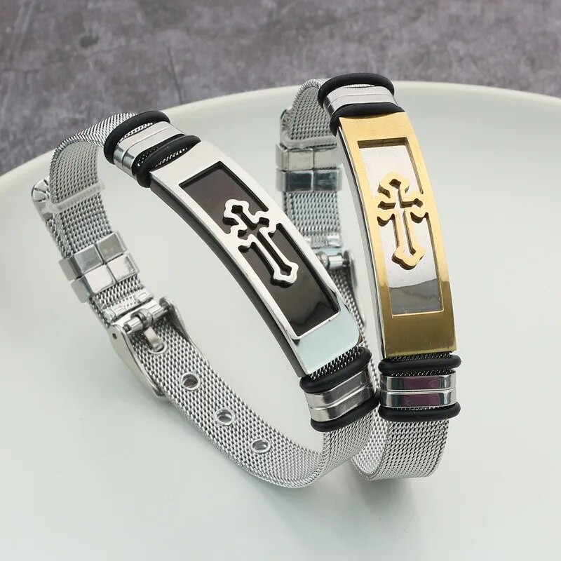 Moderns kristiešu krusts, regulējams titāna tērauda vīriešu rokassprādze Jauna modes metāla reliģiskie aksesuāri ballītes burvīgi rotaslietas