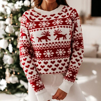 Γυναικείο χριστουγεννιάτικο πουλόβερ Ζεστό μαλακό πλεκτό Μακρυμάνικο O λαιμό Παχύ πουλόβερ Χειμώνας 2023 Γυναικείο πουλόβερ Κορυφαίο Streetwear Sueter