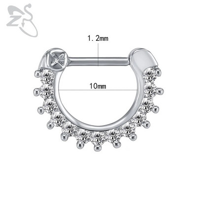 ZS 16G Ķirurģiskā tērauda Indijas deguna starpsienas gredzeni sievietēm kristāla auss spirāle klikera pīrsingi auskari starpsienas stīpas pīrsings rotaslietas