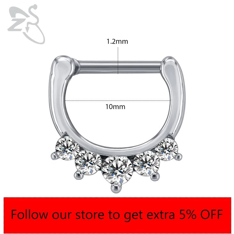 ZS 16G Ķirurģiskā tērauda Indijas deguna starpsienas gredzeni sievietēm kristāla auss spirāle klikera pīrsingi auskari starpsienas stīpas pīrsings rotaslietas