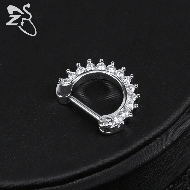 ZS 16G Ķirurģiskā tērauda Indijas deguna starpsienas gredzeni sievietēm kristāla auss spirāle klikera pīrsingi auskari starpsienas stīpas pīrsings rotaslietas