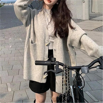 Φθινοπωρινές χειμωνιάτικες πλεκτές ζακέτες Para Mujer Νέα κορεατικά γυναικεία παλτό με κουμπιά μόδας Φαρδιά μπλουζάκια πουλόβερ καρδιган