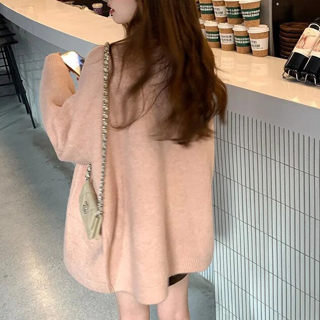 Rudens ziemas trikotāžas jakas Para Mujer Jauns korejiešu modes pogas Virsdrēbes Sieviešu mētelis brīvs ikdienas džemperu topi кардиган