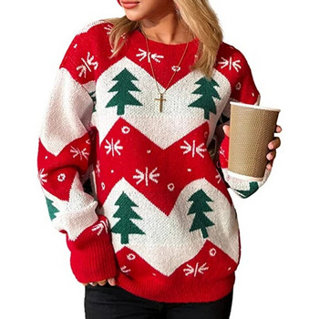 Нови коледни пуловери за жени Ежедневни свободни Y2K дрехи Дамски пуловери с принт на Дядо Коледа Топли дебели джъмпери Мек трикотаж