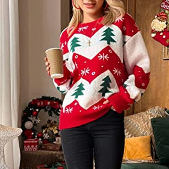 Нови коледни пуловери за жени Ежедневни свободни Y2K дрехи Дамски пуловери с принт на Дядо Коледа Топли дебели джъмпери Мек трикотаж