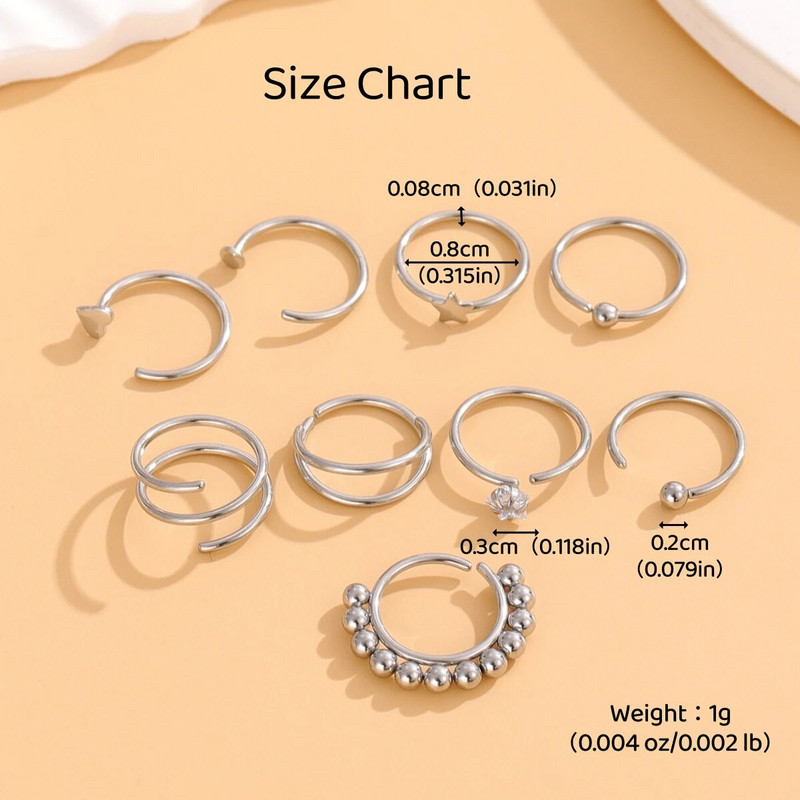 9 buc inele pentru nas pentru femei barbati cercei crampoane cercei pentru nas piercing bijuterii hipoalergenic din otel inoxidabil