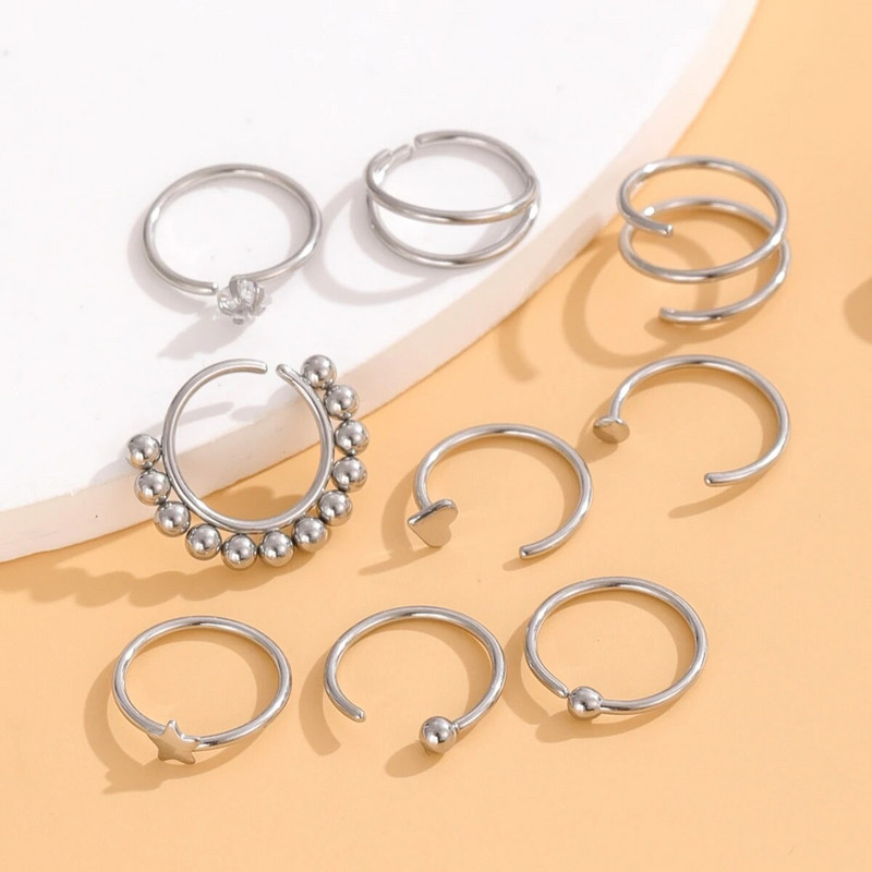 9 buc inele pentru nas pentru femei barbati cercei crampoane cercei pentru nas piercing bijuterii hipoalergenic din otel inoxidabil