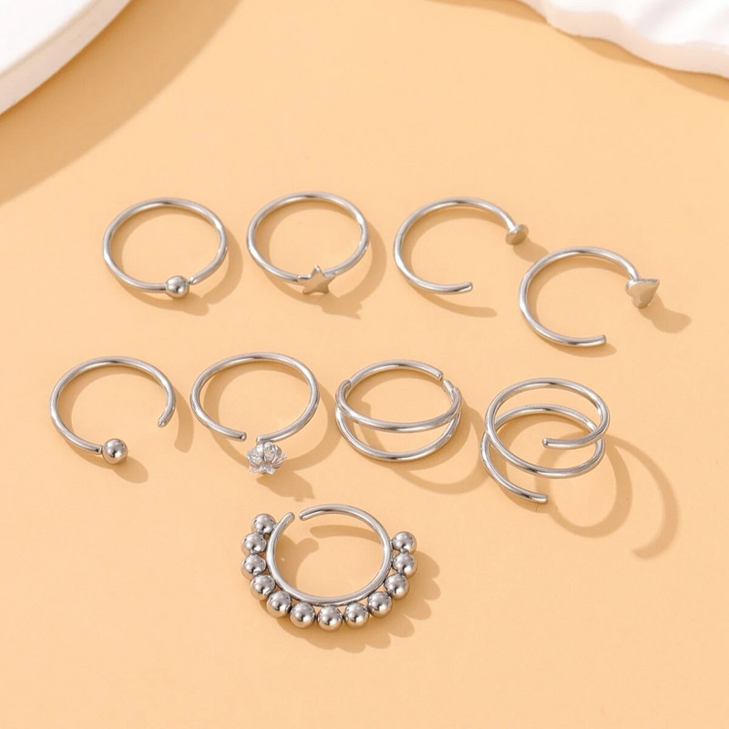 9 buc inele pentru nas pentru femei barbati cercei crampoane cercei pentru nas piercing bijuterii hipoalergenic din otel inoxidabil