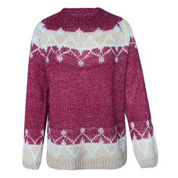 2023 Нови есенно-зимни дамски плетени пуловери с щампа от мохер Жакардови джъмпери с пълен ръкав с О-образно деколте Топли дебели трикотажни пуловери