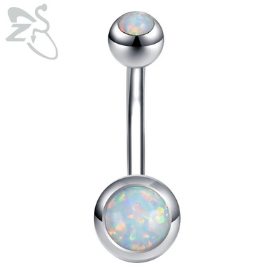 ZS 1PC 14g Nerūsējošā tērauda apaļš nabas gredzens sievietēm ar opālu nabas pīrsingu ķermenim rotaslietas Ombligo 5MM Ball Nombril
