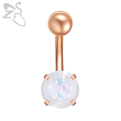 ZS 1PC 14g Nerūsējošā tērauda apaļš nabas gredzens sievietēm ar opālu nabas pīrsingu ķermenim rotaslietas Ombligo 5MM Ball Nombril