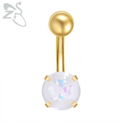 ZS 1PC 14g Nerūsējošā tērauda apaļš nabas gredzens sievietēm ar opālu nabas pīrsingu ķermenim rotaslietas Ombligo 5MM Ball Nombril