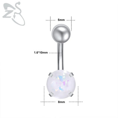 ZS 1PC 14g Nerūsējošā tērauda apaļš nabas gredzens sievietēm ar opālu nabas pīrsingu ķermenim rotaslietas Ombligo 5MM Ball Nombril