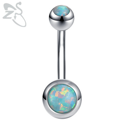 ZS 1PC 14g Nerūsējošā tērauda apaļš nabas gredzens sievietēm ar opālu nabas pīrsingu ķermenim rotaslietas Ombligo 5MM Ball Nombril