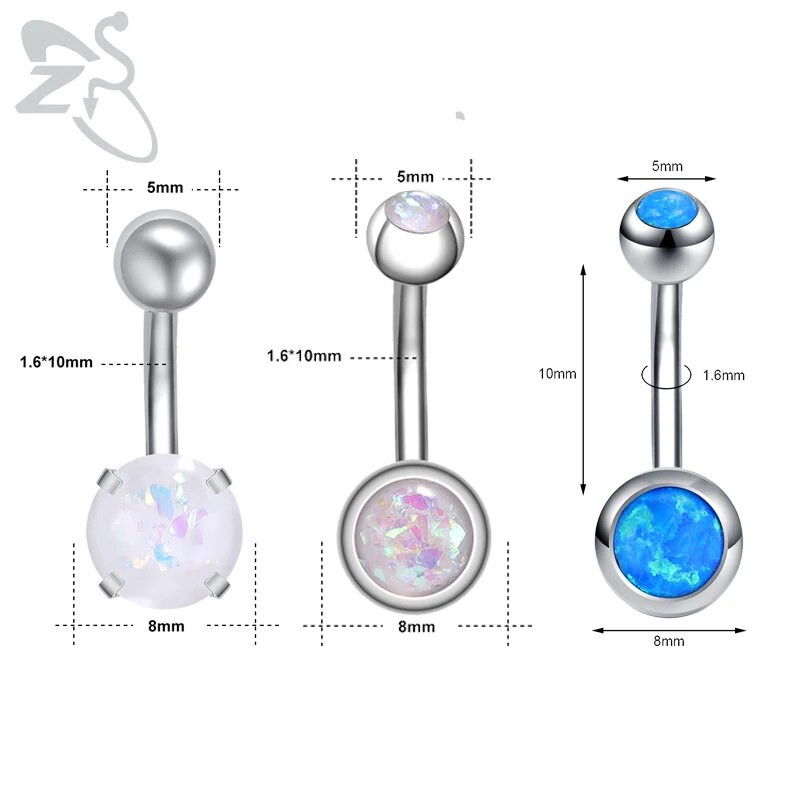 ZS 1PC 14g Nerūsējošā tērauda apaļš nabas gredzens sievietēm ar opālu nabas pīrsingu ķermenim rotaslietas Ombligo 5MM Ball Nombril