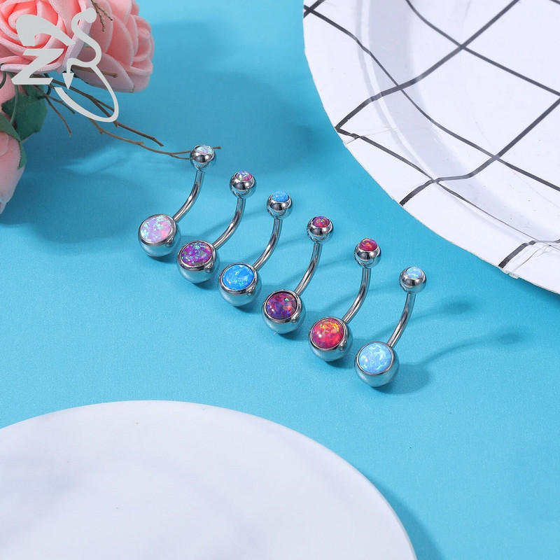 ZS 1PC 14g Nerūsējošā tērauda apaļš nabas gredzens sievietēm ar opālu nabas pīrsingu ķermenim rotaslietas Ombligo 5MM Ball Nombril