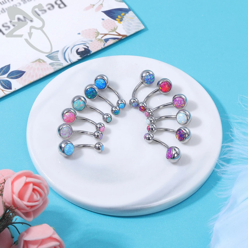 ZS 1PC 14g Nerūsējošā tērauda apaļš nabas gredzens sievietēm ar opālu nabas pīrsingu ķermenim rotaslietas Ombligo 5MM Ball Nombril