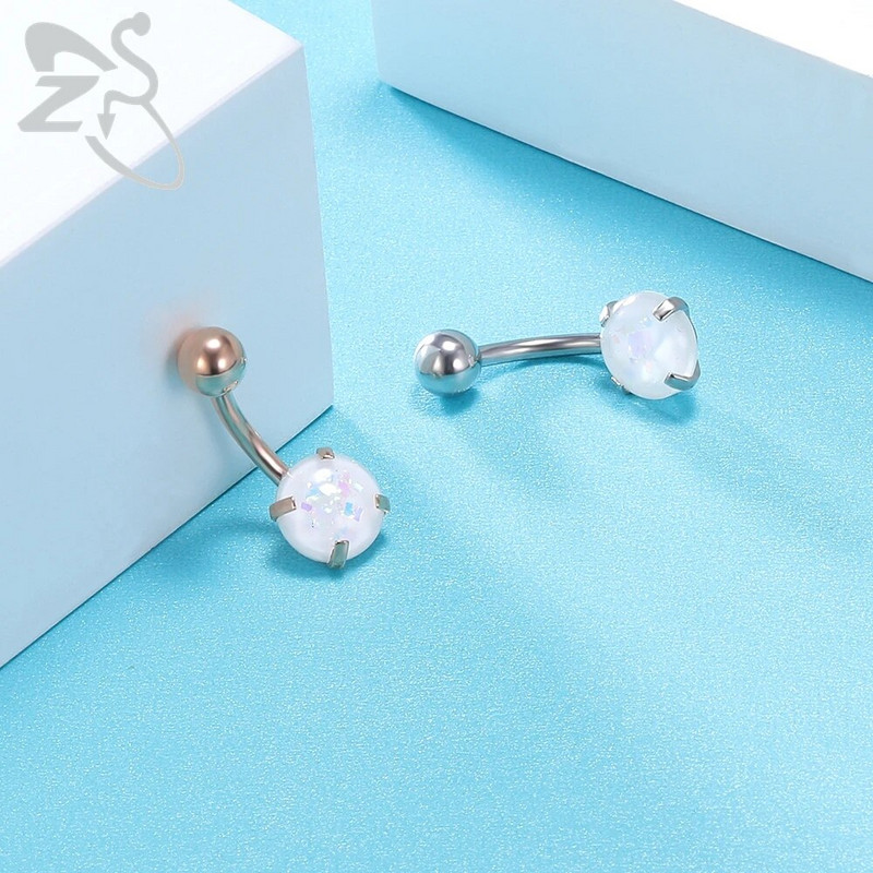 ZS 1PC 14g Nerūsējošā tērauda apaļš nabas gredzens sievietēm ar opālu nabas pīrsingu ķermenim rotaslietas Ombligo 5MM Ball Nombril