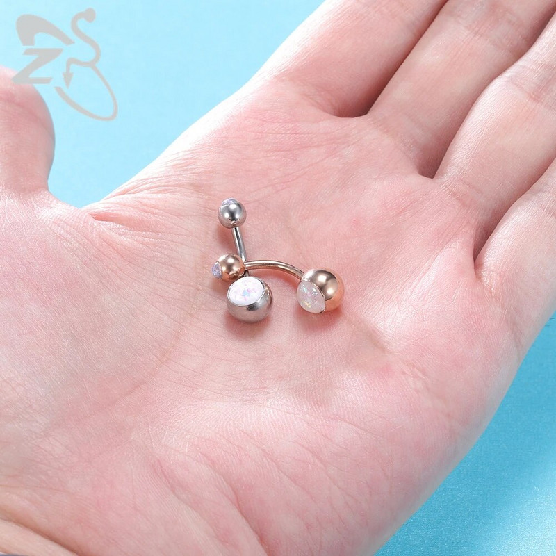 ZS 1PC 14g Nerūsējošā tērauda apaļš nabas gredzens sievietēm ar opālu nabas pīrsingu ķermenim rotaslietas Ombligo 5MM Ball Nombril