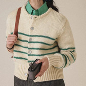 Svītrains retro trikotāžas tops Sieviešu rudens ziemas trikotāžas apģērbiem Jauns jakas mēteļa pogas ar garām piedurknēm džemperis Sieviešu jakas