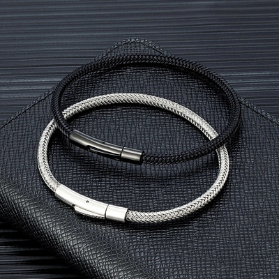 MKENDN Punk Simple Style Men Jewelry Non-fading Steel Wire Rope Bracelet Classic Cuff Charm Bracelet for Men Male Gifts
