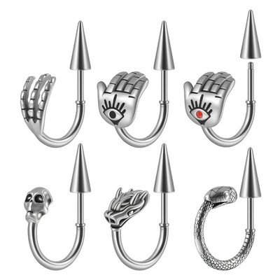 1PC 361L kirurški čelični prsten za usne s lubanjom Potkova prsten za usne Punk Snake&Spike 16g prsten za nos Naušnice s hrskavicom Nakit za piercing