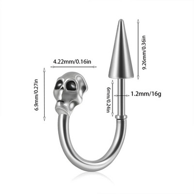 1Gb 361L Ķirurģiskā tērauda galvaskausa lūpu gredzens pakavs Labret gredzens panks Snake&Spike 16g deguna gredzens skrimslis auskari pīrsings rotaslietas