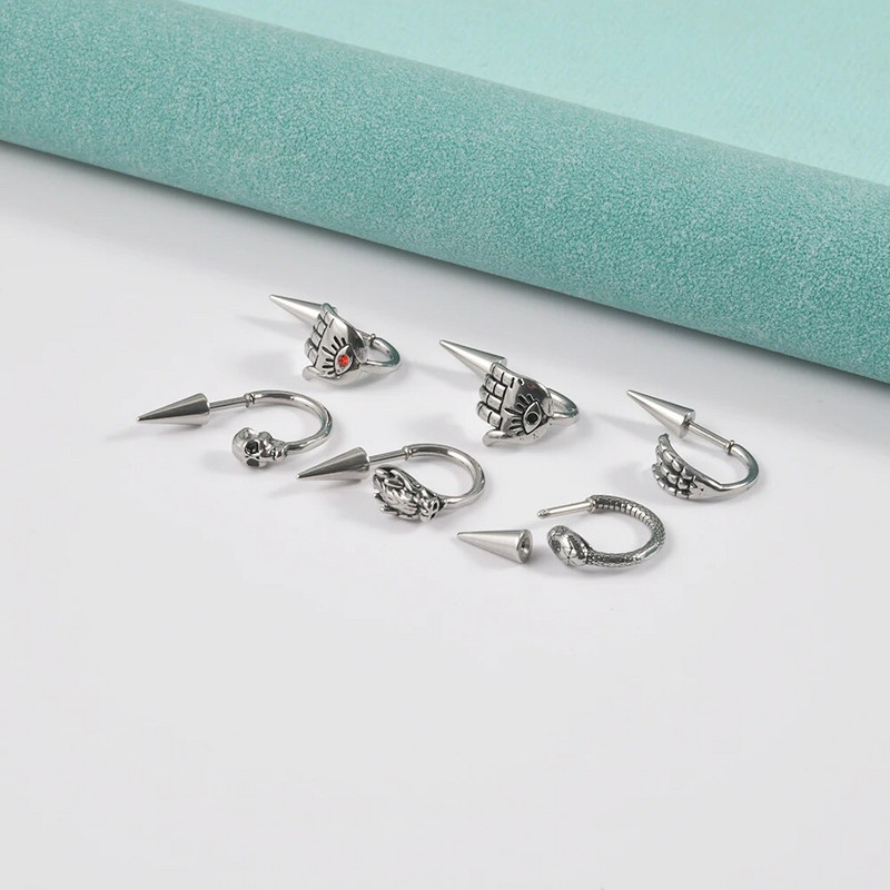 1Gb 361L Ķirurģiskā tērauda galvaskausa lūpu gredzens pakavs Labret gredzens panks Snake&Spike 16g deguna gredzens skrimslis auskari pīrsings rotaslietas