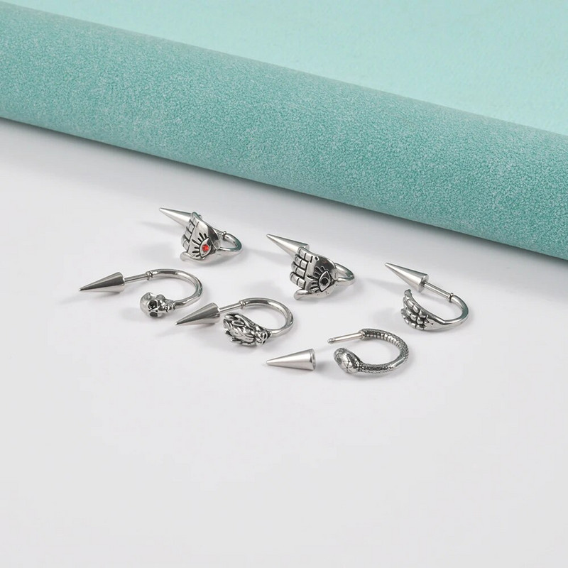 1Gb 361L Ķirurģiskā tērauda galvaskausa lūpu gredzens pakavs Labret gredzens panks Snake&Spike 16g deguna gredzens skrimslis auskari pīrsings rotaslietas