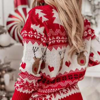 Зимни коледни пуловери за 2023 г. за жени Топли удебелени джъмпери Сладък трикотаж с принт на лосове Дамски пуловери Y2K Дрехи Коледна визия