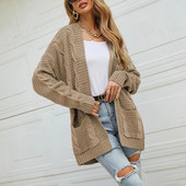 Rudens sieviešu apģērbi Super modes trikotāžas jakas Sieviešu vienkrāsains kabatas ceptas mīklas savīti stila džemperis