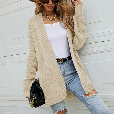 Rudens sieviešu apģērbi Super modes trikotāžas jakas Sieviešu vienkrāsains kabatas ceptas mīklas savīti stila džemperis