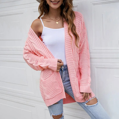 Rudens sieviešu apģērbi Super modes trikotāžas jakas Sieviešu vienkrāsains kabatas ceptas mīklas savīti stila džemperis