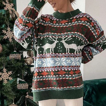 Χειμερινά χριστουγεννιάτικα πουλόβερ για γυναίκες 2023 Deer print Πλεκτά με μακρύ μανίκι O λαιμό, casual υπερμεγέθη πουλόβερ μπλούζες Γυναικεία χριστουγεννιάτικη εμφάνιση