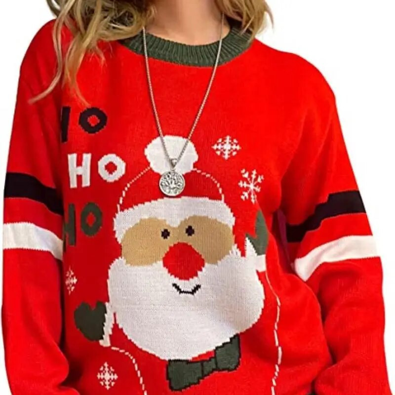 Ziemassvētku dāvana sievietēm 2023. gada Jaunums Džemperi Karikatūra Ziemassvētku vecīša apdruka Jauki trikotāžas izstrādājumi, brīvi džemperi Sieviešu džemperi, topi