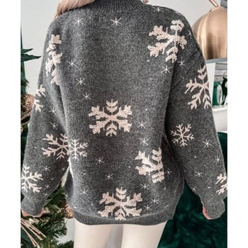 Коледен пуловер за жени 2023 Нов зимен топъл удебелен трикотаж с цял ръкав Ежедневен свободен пуловер с 3D принт Горна жакардова фланелка